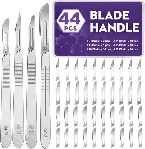 Vista 8 de 20 PCS Cuchillas de Bisturí con Bisturíes #10 Cuchillas Quirúrgicas, Cuchillas Desechables con Cubierta Protectora, Cuchilla de Mango de 20 piezas