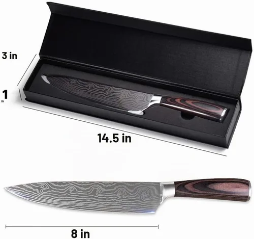 Vista 4 de Cuchillo de chef profesional, cuchillo de cocina profesional de 8 pulgadas, cuchillo alemán de acero inoxidable de alto carbono con mango ergonómico