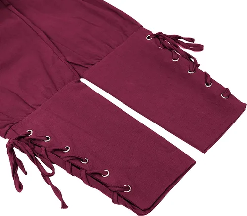 Vista 4 de Parlsdy Disfraz renacentista para hombre, pantalones vikingos, color marrón, mezcla moderna histórica, pantalones cargo talla XS, S, M, L, XL, 2XL