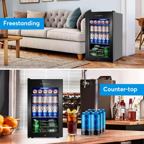 Vista 4 de Refrigerador de bebidas de 17 pulgadas de ancho – Enfriador de bebidas para 126 latas con puerta de vidrio Mini refrigerador de cerveza