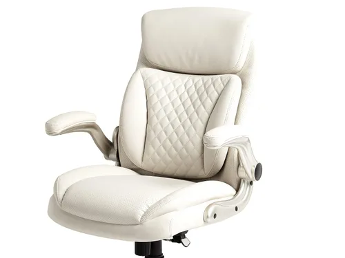 Vista 4 de Amazon Basics Silla ergonómica de escritorio ejecutiva con soporte lumbar, reposabrazos abatibles, altura ajustable, cuero crema