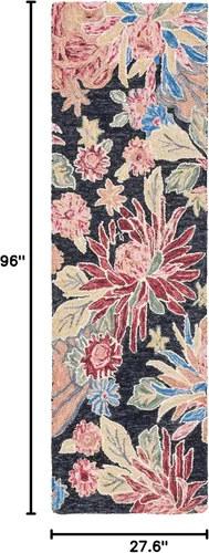 Vista 2 de SAFAVIEH Jardin Collection - Alfombra de pasillo, 2 pies 3 pulgadas x 8 pies, carbón y rojo, hecho a mano, lana floral y algodón, ideal para zonas