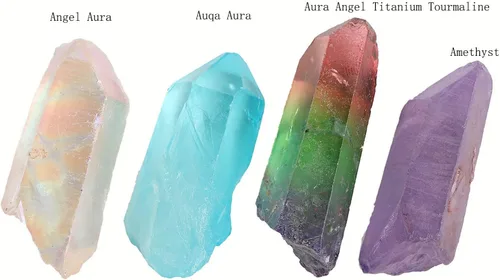 Vista 2 de JIC Gem 4 piezas Auqa Aura, Angel Aura, Ángel Amatista, Turmalina Cristal Curativo Varita de un solo punto Piedra Pulida o Cristal Curación, Reiki