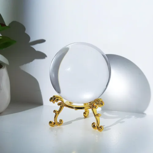 Vista 2 de LONGWIN Bola de cristal - Bola mágica de cristal sólido de 2.362 in con soporte de flores doradas