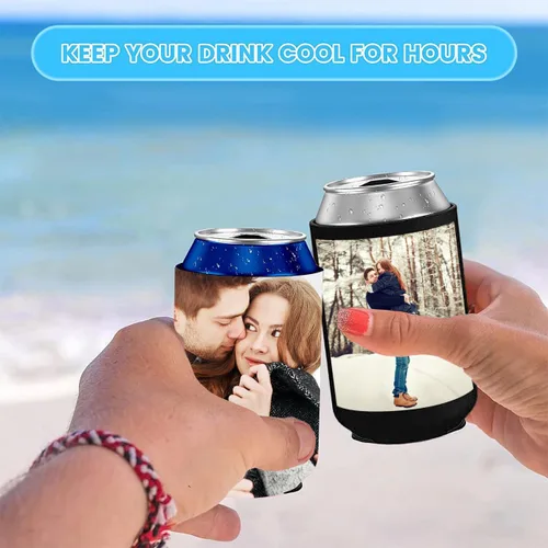 Vista 6 de Juego de 1 enfriador de latas personalizado para boda, soporte para bebidas frías para latas, enfriadores de latas de graduación personalizados