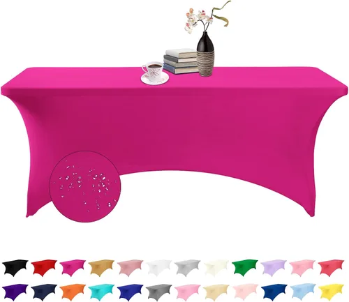 Vista 162 de Paquete de 2 fundas de mesa de elastano impermeables para mesas rectangulares, 6 pies, negras, elásticas, resistentes a manchas, para todas