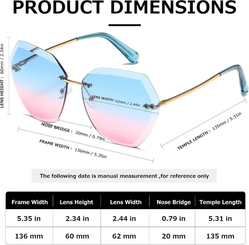 Vista 4 de AEVOGUE - Los lentes de sol para mujer, sin bordes, lentes de corte de diamante, de tamaño grande (AE0534)