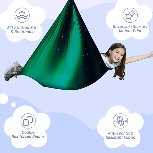 Vista 6 de Columpio sensorial para niños y adultos, columpio de terapia de doble capa para interiores y exteriores, columpio para acurrucarse con accesorios