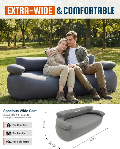 Vista 5 de KingCamp Sofá inflable para camping, sofá inflable para 2 personas con bomba de pie, tumbona de aire resistente de 880 libras, funda extraíble