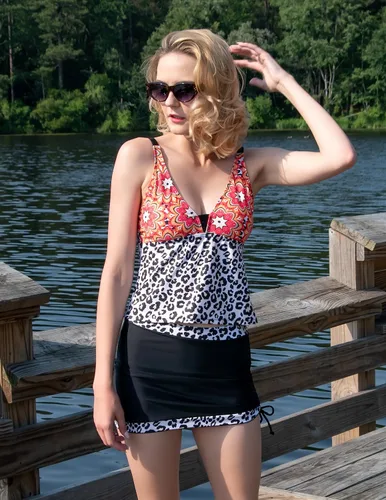 Vista 4 de BLUEMING Trajes de baño de dos piezas para mujer, con control de abdomen, tankini de un hombro con parte inferior de bikini