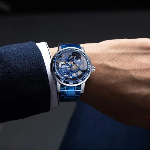Vista 4 de Reloj de pulsera mecánico retro steampunk con diamantes de talla real para hombre, elegante reloj de pulsera mecánico
