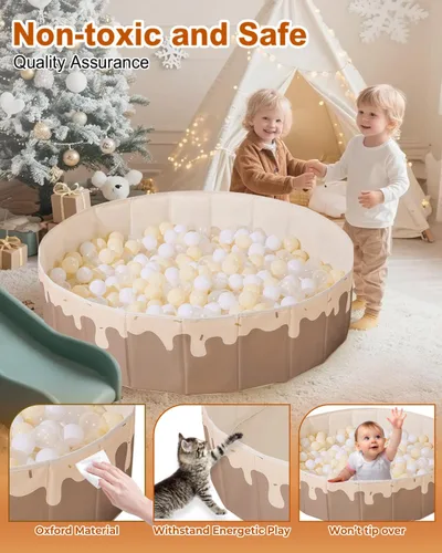 Vista 4 de Piscina de pelotas para bebés de 1 a 3 años, tienda de campaña plegable para niños, corralito de juegos con bolsa de almacenamiento, para niños