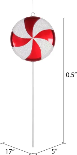Vista 2 de Vickerman Adorno navideño de piruleta de caramelo rojo y blanco de 17