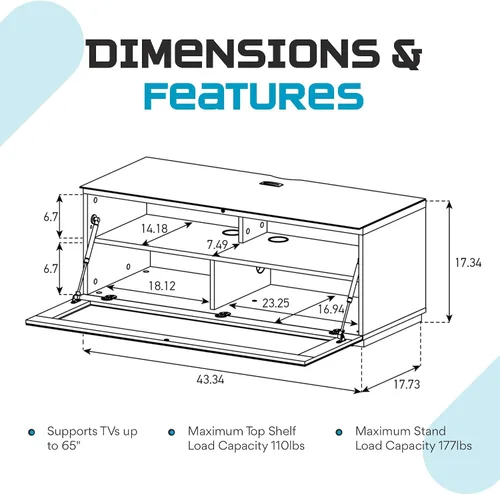 Vista 3 de SONOROUS ST-110 Soporte de TV premium con vidrio negro y cubierta de madera negra, centro de entretenimiento moderno y consola multimedia para sala