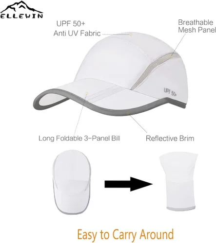 Vista 15 de ELLEWIN Gorra de béisbol unisex UPF 50 sin estructura, con pico grande y plegable