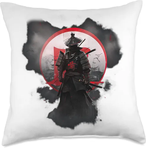 Vista 4 de Samurai Spirit - Zen Krieger aus Japan Samurai of Honor: Japanese Harmony and Warrior Spirit Throw Pillow, 16x16, Multicolor