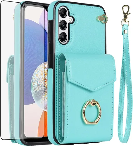 Vista 8 de Asuwish Funda de teléfono para Samsung Galaxy A54 5G con protector de pantalla de vidrio templado y anillo de bloqueo RFID, soporte para tarjeta
