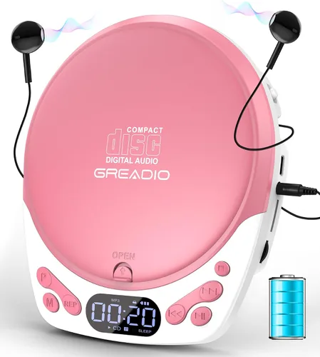 Vista 7 de Greadio - Reproductor de CD portátil con auriculares, reproductor de CD recargable para el hogar Azul