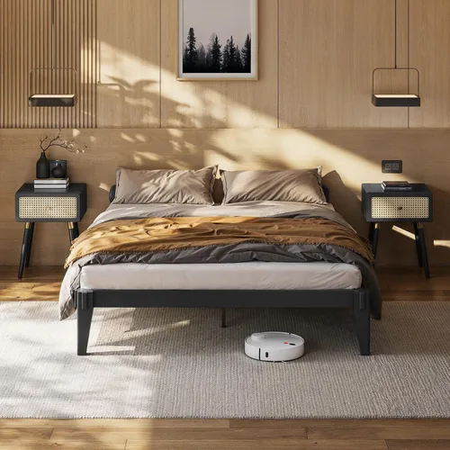 Vista 17 de Bme Chalipa Marco de Cama King de 14" - Plataforma de Cama de Madera Maciza - Marco de Cama de Carpintería Japonesa - Soporte de Listones de Madera
