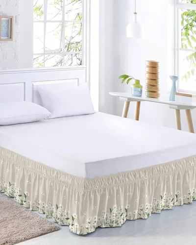 Vista 9 de Falda de cama de arte abstracto, tamaño Queen de 16 pulgadas de caída, ajustable y elástica, plisada, con volantes de polvo de lujo para cama