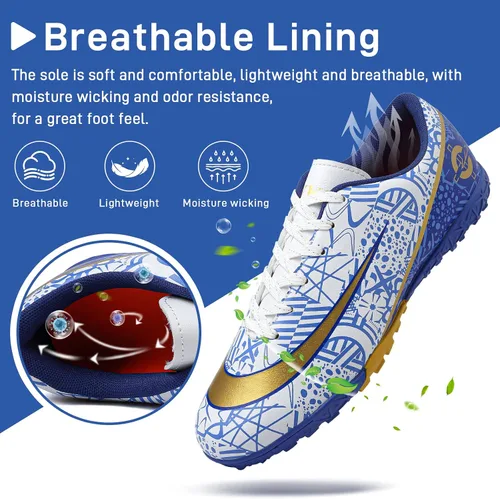 Vista 3 de GRESKY Tacos de fútbol para hombre y mujer, zapatos de fútbol para interiores y exteriores AGTF