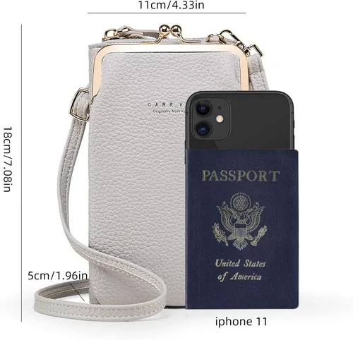 Vista 3 de Bolsa cruzada para teléfono celular, pequeña bolsa cruzada para teléfono celular, bolsa de hombro para teléfono celular, tarjetero y cartera, Gris