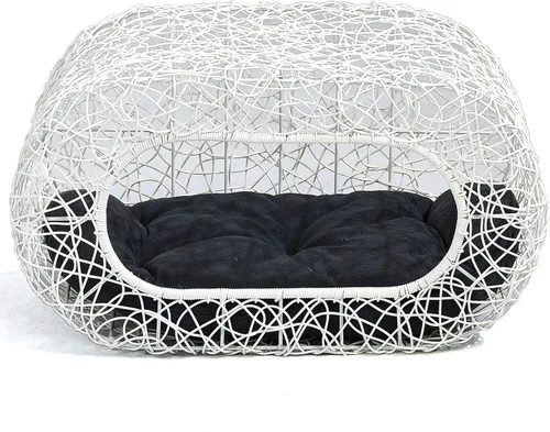 Vista 3 de Condo de Gato Apilable Blanco en Oferta para Gatos de Interior - Casa de Gatos Moderna de Ratán Interactiva para Gatos de Interior, Entrada