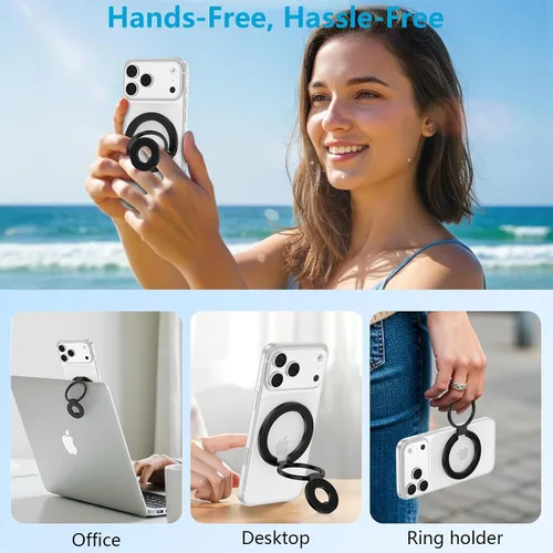 Vista 5 de Agarre magnético para teléfono, soporte plegable MagSafe para teléfono celular, soporte de anillo magnético de dos caras para Samsung Galaxy S26 S25