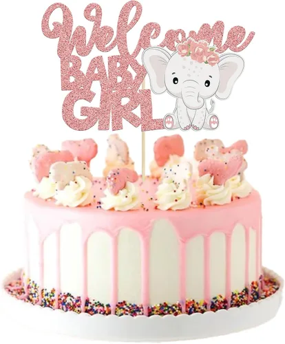 Vista 10 de Gyufise 1 pieza de decoración de pastel de bebé con purpurina dorada para baby shower, elefante para pasteles, decoración para recién nacidos