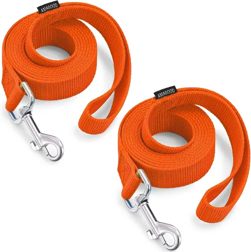 Vista 50 de AMAGOOD 6 pies de correas para cachorros/perros, correa de estilo tradicional resistente con gancho de cuello fácil de usar, correa para perros Negro