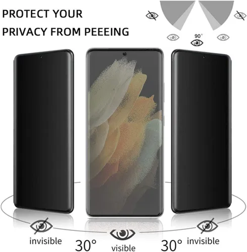 Vista 3 de Protector de pantalla de privacidad para Samsung Galaxy S21 Ultra 5G, vidrio templado, [2 unidades] 3D curvado cobertura completa antiespía