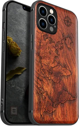 Vista 14 de Carveit Funda magnética de madera para iPhone 12 Pro [madera natural y TPU suave negro] a prueba de golpes, funda protectora de madera única