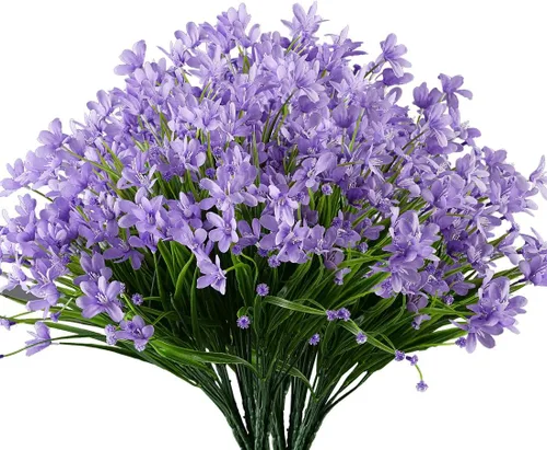 Vista 10 de 6 paquetes de flores artificiales de narcisos, vegetación artificial falsa, resistente a los rayos UV, no se decolora, plantas de plástico sintético
