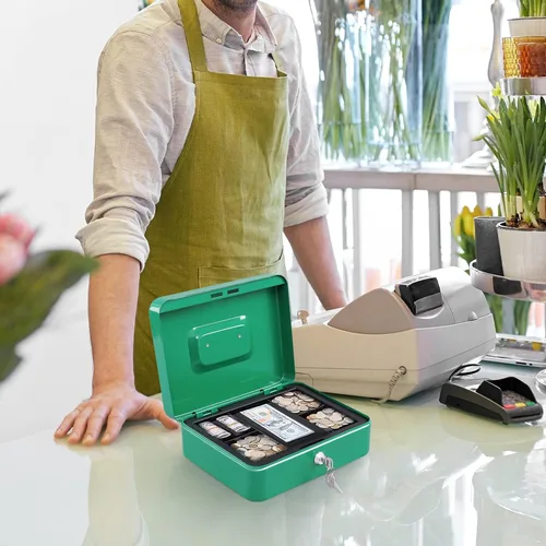 Vista 2 de KYODOLED Caja de bloqueo grande con bandeja de dinero,Caja de almacenamiento con cerradura,Caja de metal segura para dinero