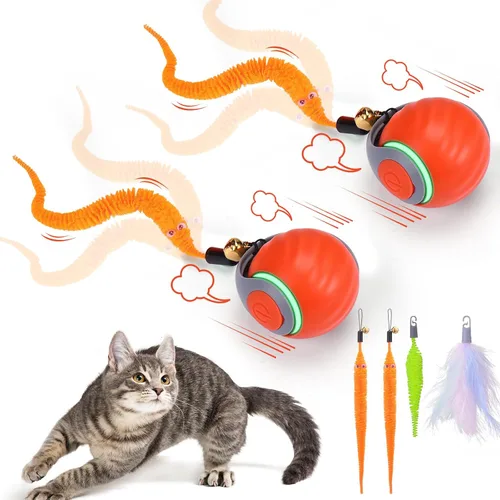 Vista 10 de BABORUI Paquete de 2 bolas interactivas azules de juguete para gatos, juguetes interactivos automáticos para gatos de interior con 3 colas, 2