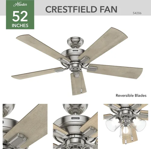 Vista 7 de Hunter - Ventilador de techo de interior de 52 pulgadas con luces LED y cadena de tracción, ventilador de techo de montaje estándar, 5 cuchillas