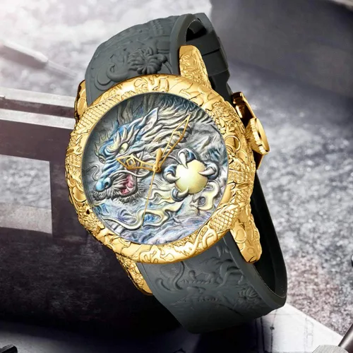 Vista 3 de Reloj de pulsera para hombre, de silicona, impermeable, deportivo, de cuarzo, con esqueleto mecánico, esfera grande