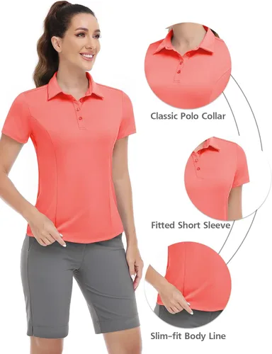 Vista 3 de Hiverlay Women Golf Shirts Polo Shirts for Women UPF 50+ Lightweight Quick-Dry Collared Tennis Daily Shirts Work Tops