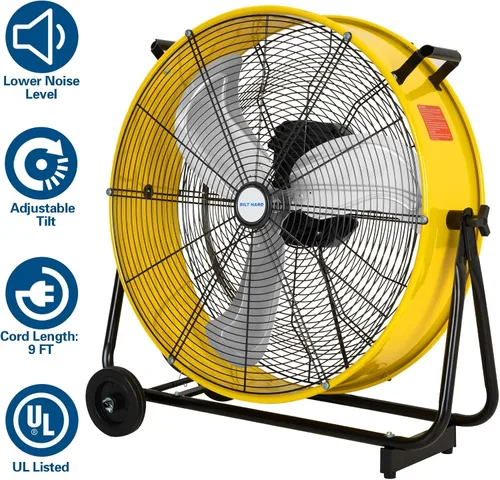 Vista 5 de BILT HARD Ventilador de tambor industrial de 24 pulgadas con motor de CC, ultra silencioso, 7800 CFM, ventilador de tambor de metal de inclinación