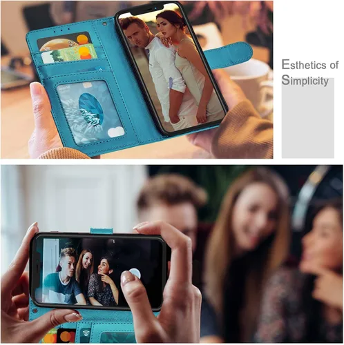 Vista 6 de Funda tipo cartera para iPhone 15 Pro Max, bloqueo RFID, soporte para 3 tarjetas con ranura para tarjetas de crédito, funda protectora magnética