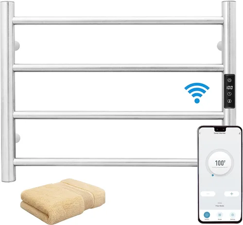 Vista 12 de KEG Calentador de toallas montado en la pared con temporizador incorporado 4 barras de acero inoxidable eléctrico calentado toallero para baño