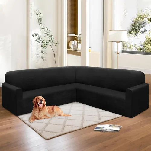 Vista 6 de HDCAXKJ Fundas de sofá seccional de esquina de terciopelo elástico en forma de L, juego de fundas deslizantes suaves y gruesas en forma de U