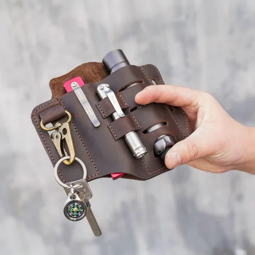 Vista 2 de Funda de cuero EDC, organizador de bolsillo de cuero multiherramienta