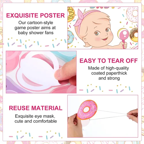 Vista 4 de Faccito Pin The Chupete Juego de baby shower, decoración de fiesta de baby shower, incluye póster grande, 24 calcomanías para chupete, juego