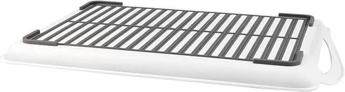 Vista 4 de Paquete de 4 bandejas antideslizantes para servir con asas, bandeja rectangular de silicona para comer, hogar, restaurante, blanco, 16.5 x 11.4 x