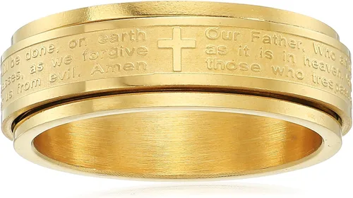 Vista 7 de Amazon Essentials Steeltime - Anillo giratorio chapado en oro de 18 quilates para hombre, con oración Our Father (anteriormente Amazon Collection)