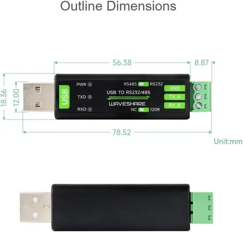 Vista 6 de waveshare Adaptador de convertidor serie USB a RS232 RS485 integrado a bordo original FT232RNL, compatible con Mac, Linux, Android, Win11/10/8.1/8/7