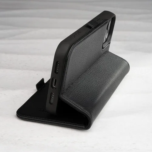 Vista 3 de TORRO Funda de cuero compatible con iPhone 14 – Funda de piel auténtica tipo cartera con tarjetero y función atril (negro)