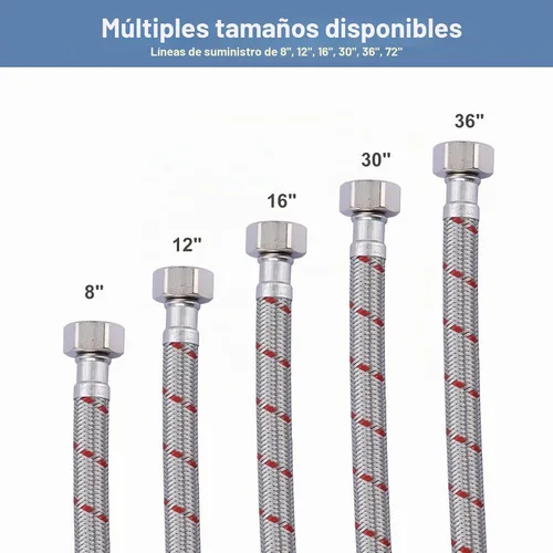 Vista 7 de ARCORA Conector de manguera de grifo de 8 pulgadas de longitud trenzado de acero inoxidable cUPC Líneas de suministro de 1/2 pulgada FIP x 1/2