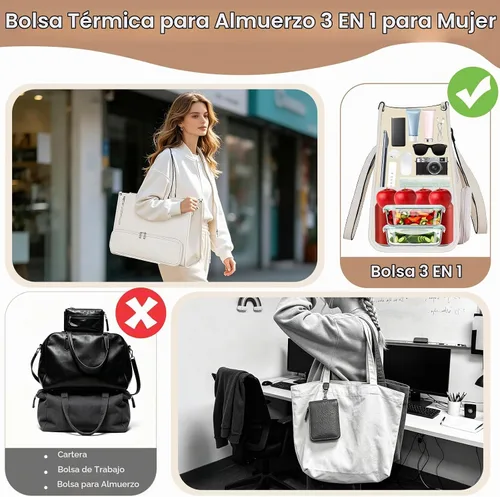 Vista 6 de Laptop Tote Bag for Women, Large Leather Computer Bag for Business Work Beige - Almuerzo